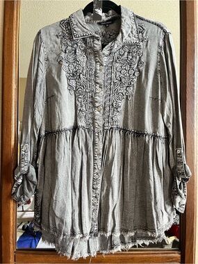 John Mark Gray Embroidered Button-Down Tunic